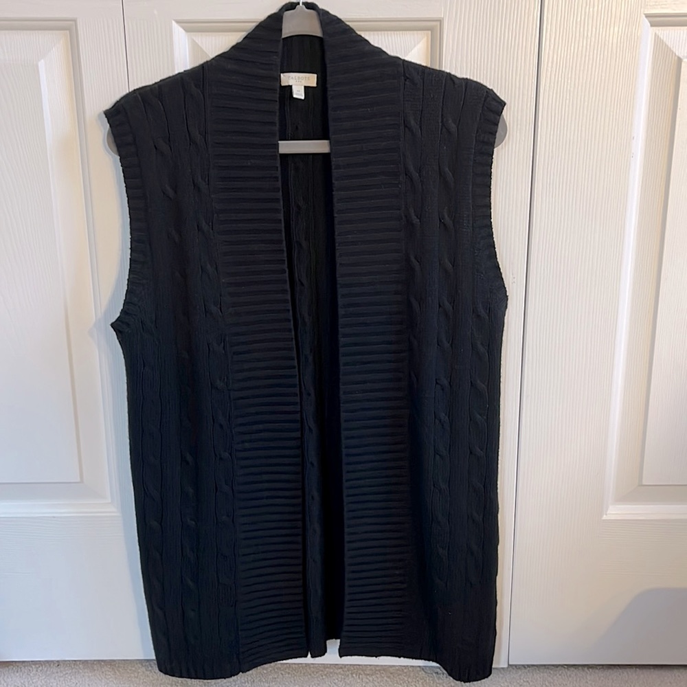 Talbots long cable knit open sweater vest, size M